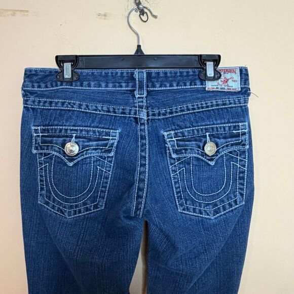 True Religion Joey super T low-rise flare jeans flap pockets & twisted inseam - Picture 3 of 8